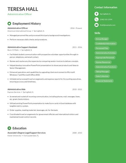 Administrative Officer Resume