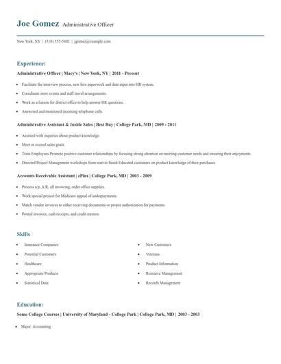 Administrative Officer Resume