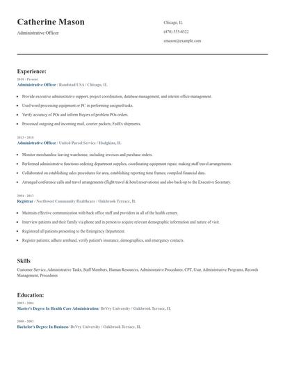 Administrative Officer Resume