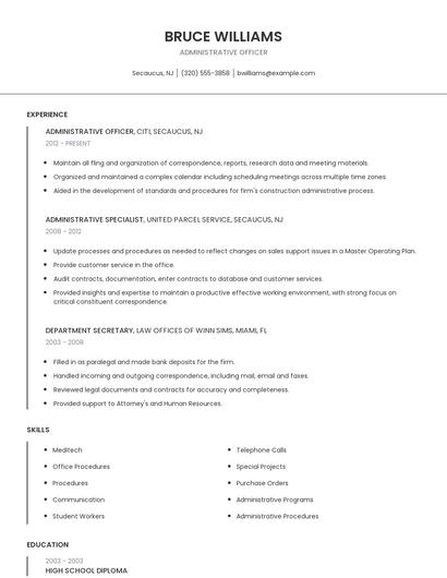 Administrative Officer Resume