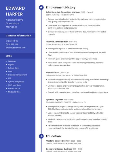 Administrative Operations Manager Resume