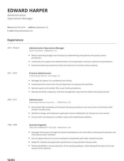 Administrative Operations Manager Resume