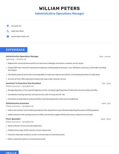 Administrative Operations Manager Resume