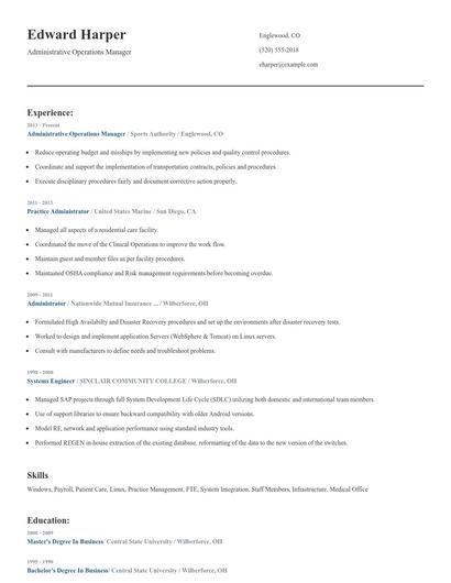 Administrative Operations Manager Resume