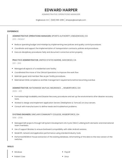 Administrative Operations Manager Resume