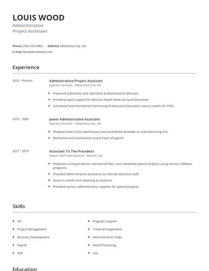 Administrative Project Assistant Resume