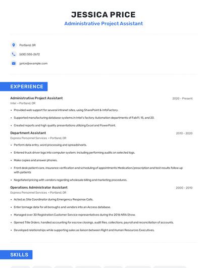 Administrative Project Assistant Resume