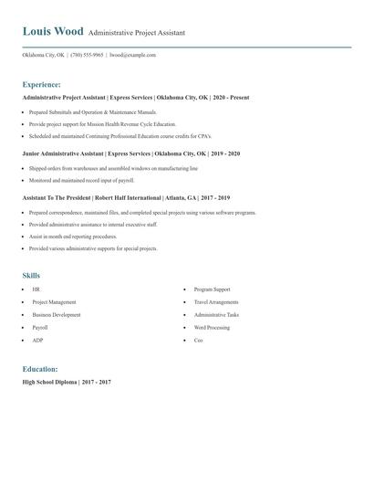 Administrative Project Assistant Resume
