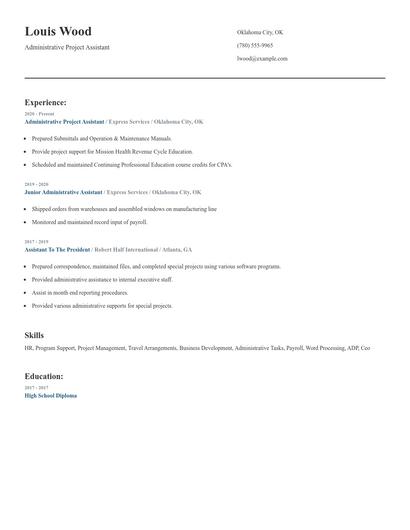 Administrative Project Assistant Resume