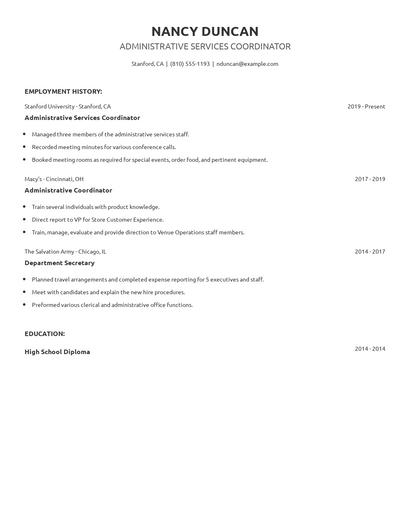 Administrative Services Coordinator Resume