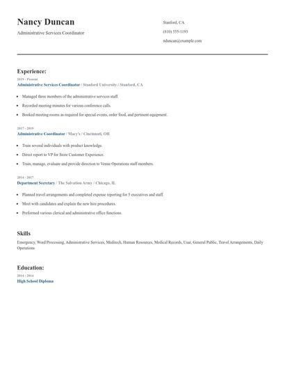 Administrative Services Coordinator Resume