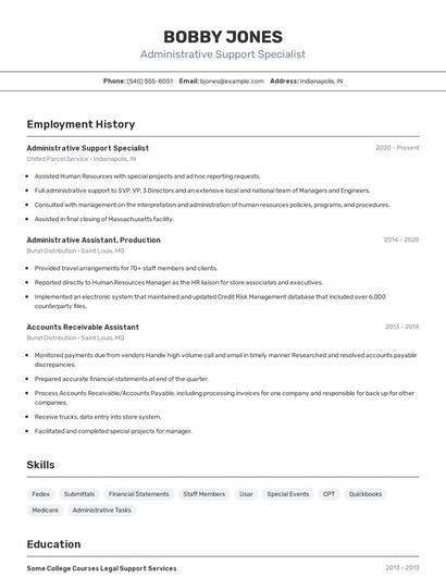 Administrative Support Specialist Resume