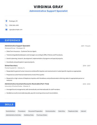Administrative Support Specialist Resume