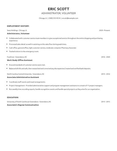 Administrator, Volunteer Resume