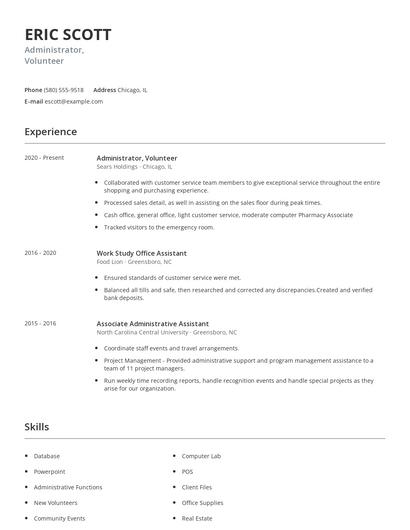 Administrator, Volunteer Resume