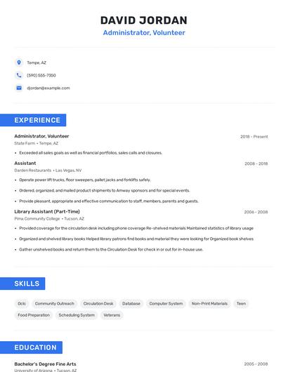 Administrator, Volunteer Resume
