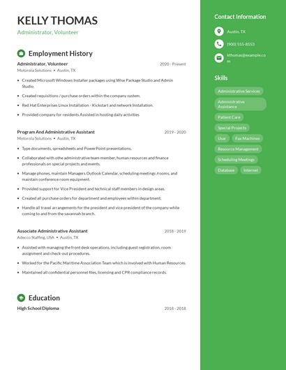 Administrator, Volunteer Resume