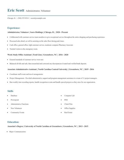 Administrator, Volunteer Resume