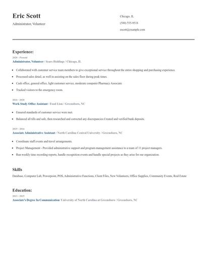 Administrator, Volunteer Resume