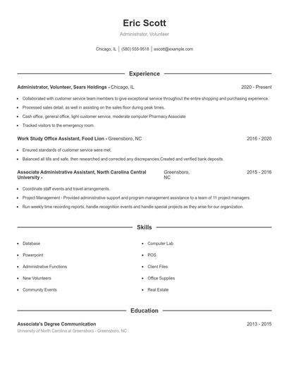 Administrator, Volunteer Resume