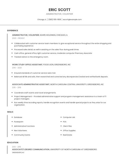 Administrator, Volunteer Resume