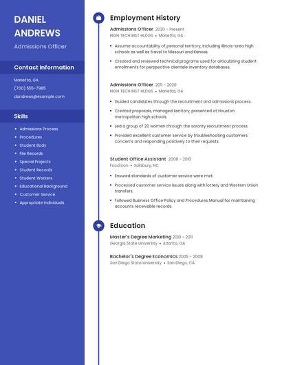 Admissions Officer Resume