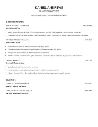 Admissions Officer Resume