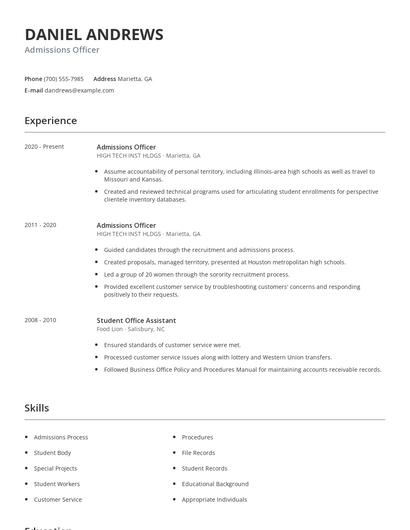 Admissions Officer Resume