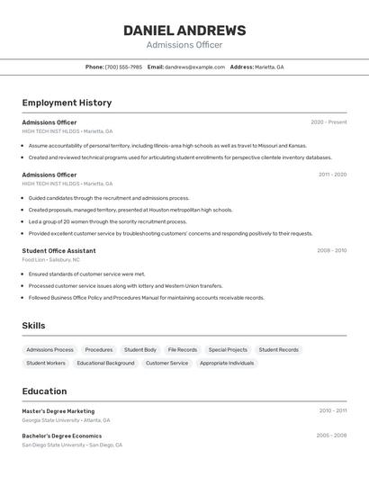 Admissions Officer Resume