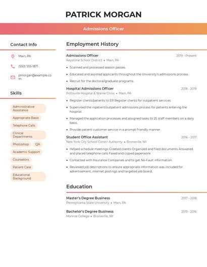 Admissions Officer Resume