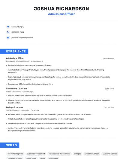Admissions Officer Resume