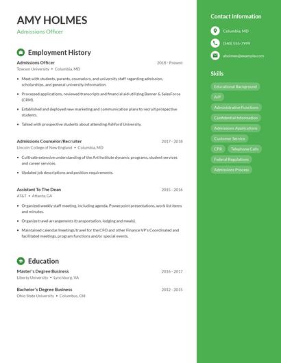 Admissions Officer Resume