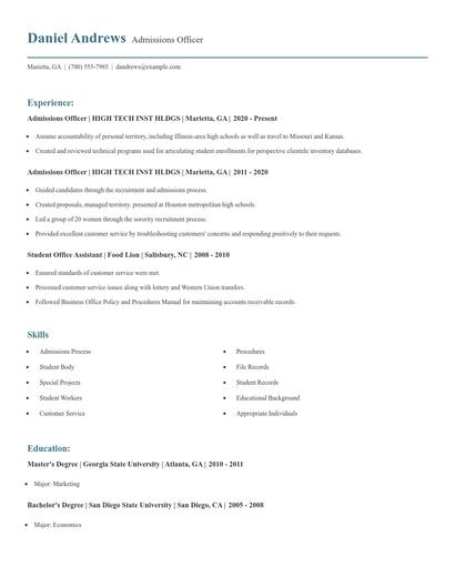 Admissions Officer Resume
