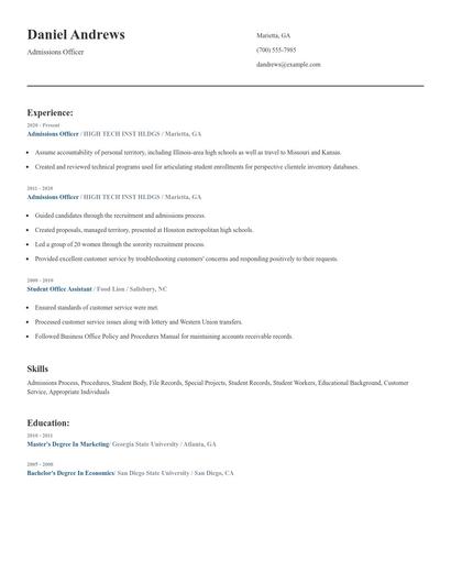 Admissions Officer Resume