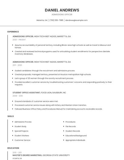 Admissions Officer Resume