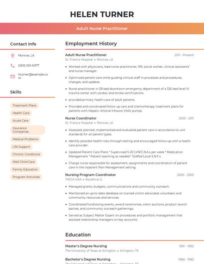 Adult Nurse Practitioner Resume