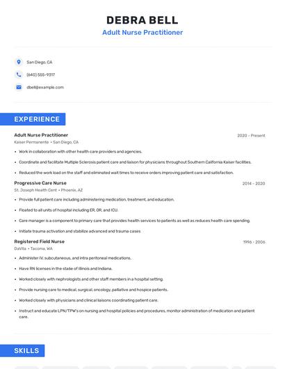 Adult Nurse Practitioner Resume