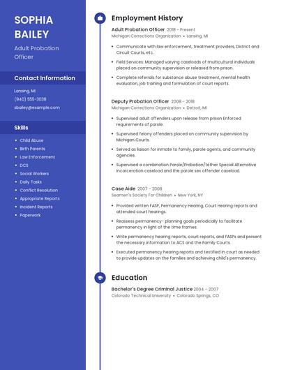 Adult Probation Officer Resume