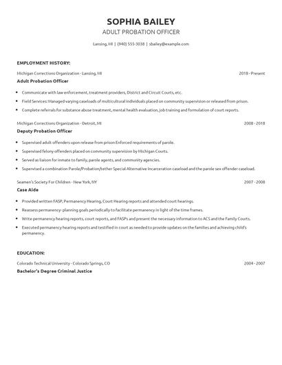 Adult Probation Officer Resume