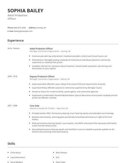 Adult Probation Officer Resume