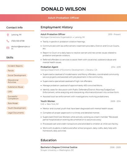 Adult Probation Officer Resume
