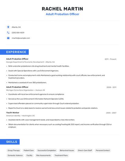 Adult Probation Officer Resume