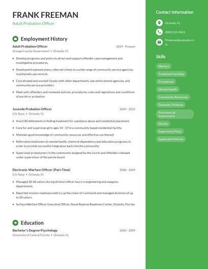 Adult Probation Officer Resume