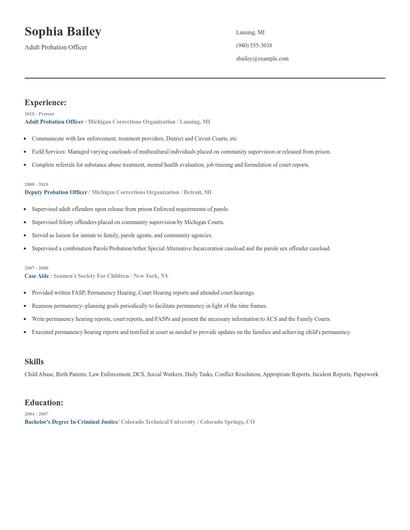 Adult Probation Officer Resume