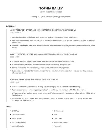Adult Probation Officer Resume