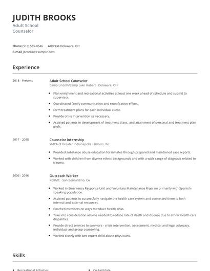 Adult School Counselor Resume