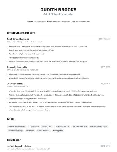Adult School Counselor Resume