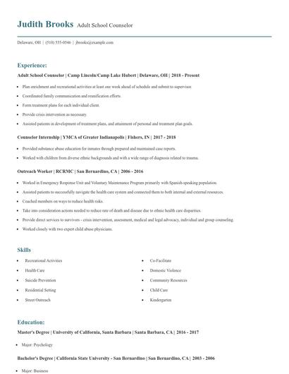 Adult School Counselor Resume