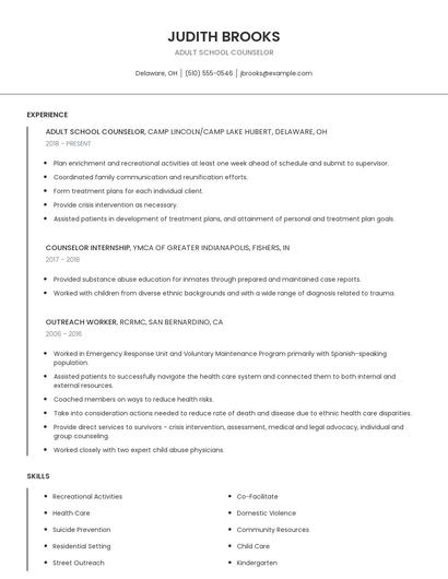 Adult School Counselor Resume