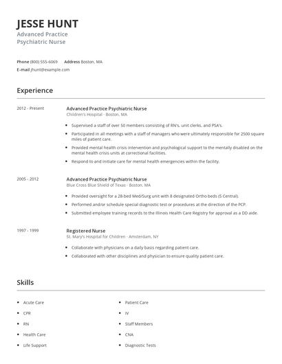 Advanced Practice Psychiatric Nurse Resume